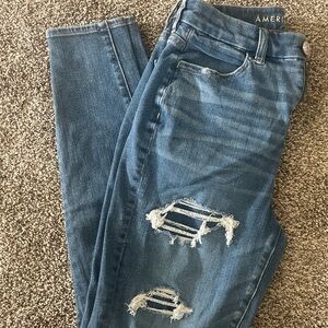 American Eagle Outfitters Distressed Skinny Jeans - Blue